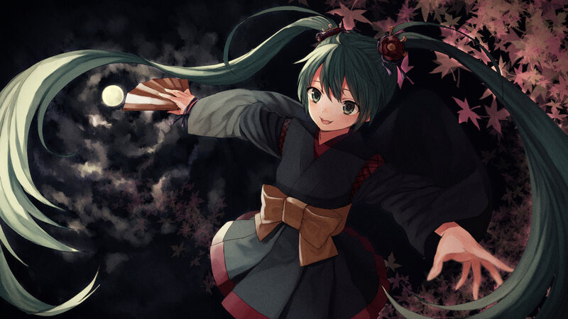Anime Girl with Long Hair — Black, Dramatic, Night, Digital Art, Fan