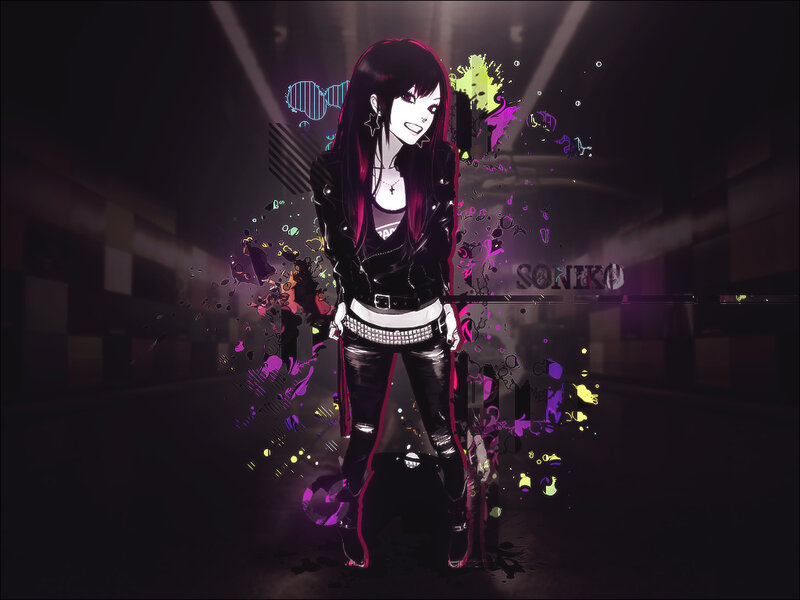 Anime Girl with Long Hair — Black, Dramatic, Night, Digital Art, Splatter