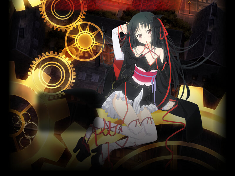 Anime Girl with Long Hair — Black, Dramatic, Night, Gears