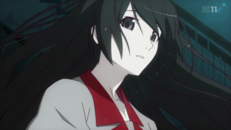 Anime Girl with Long Hair — Black, Dramatic, Night, School Uniform, Long Hair, White