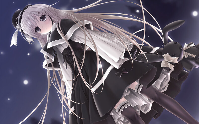 Anime Girl with Long Hair — Black, Dramatic, Night