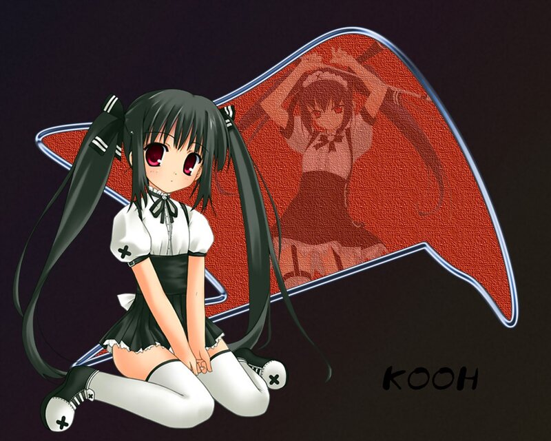 Anime Girl with Long Hair — Black, Dramatic, School Uniform, Long Black Hair, Red Background