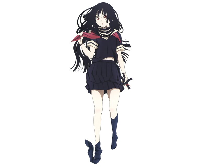 Anime Girl with Long Hair — Black, Dramatic, School Uniform, Sword