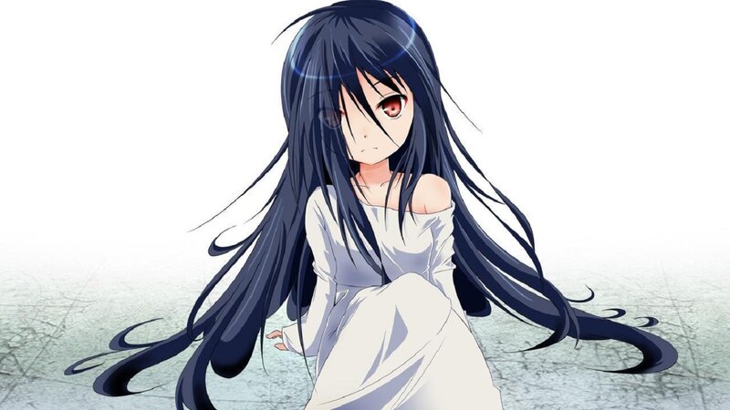 Anime Girl with Long Hair — Black, Dramatic, White Dress