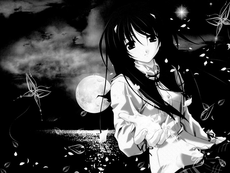 Anime Girl with Long Hair — Black, Dreamy