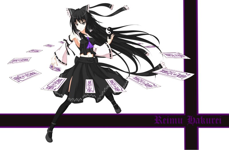 Anime Girl with Long Hair — Black, Dynamic, Digital Art, Cards