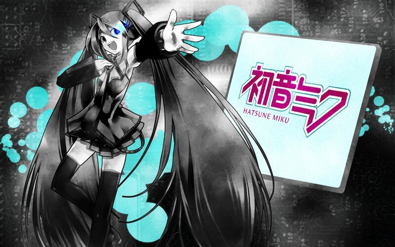 Anime Girl with Long Hair — Black, Dynamic, Digital Art, Microphone, Text Box