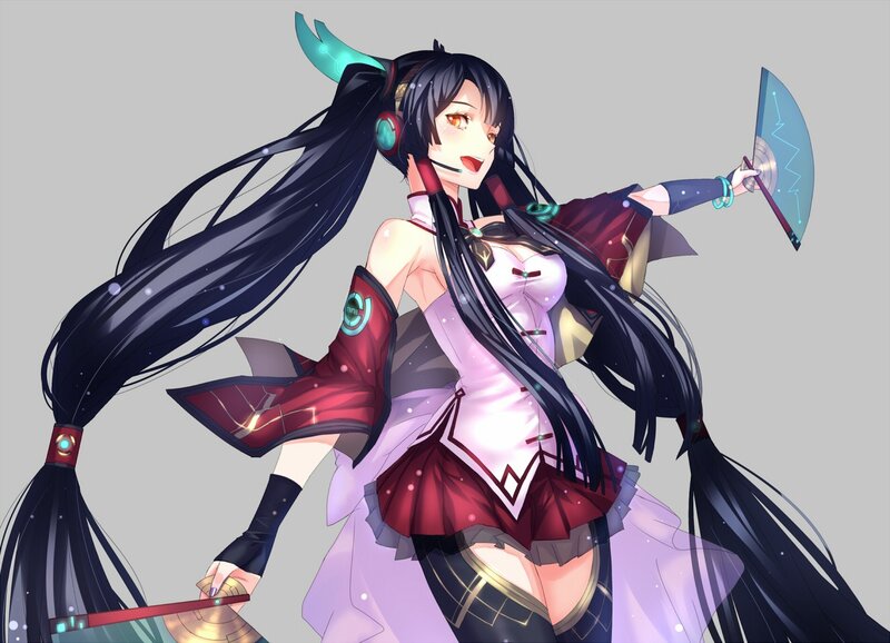 Anime Girl with Long Hair — Black, Dynamic, Digital Art, Microphone