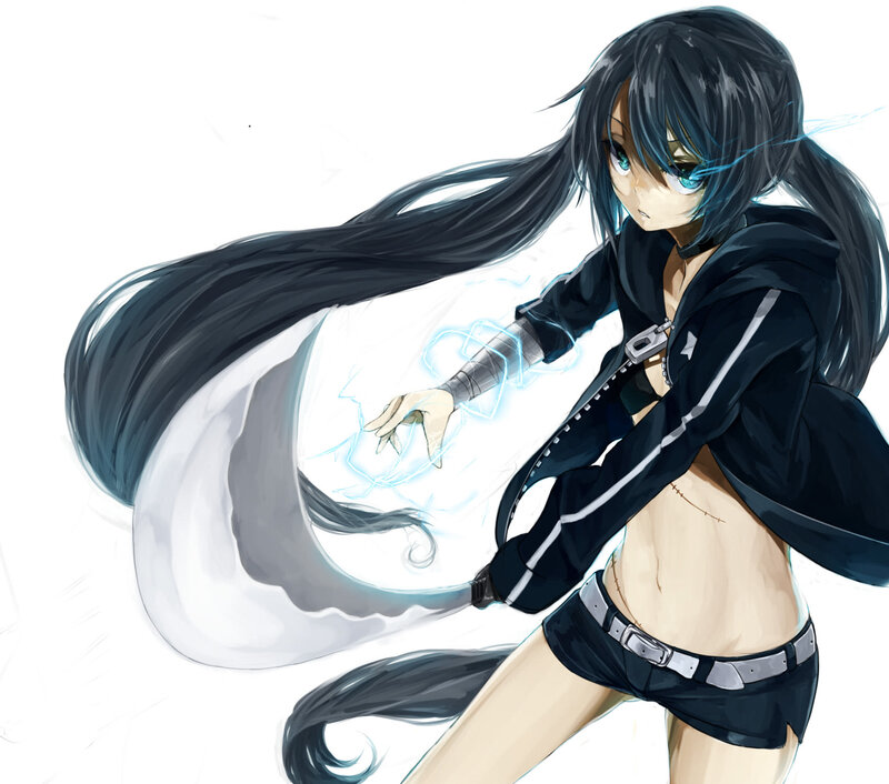 Anime Girl with Long Hair — Black, Dynamic, Digital Art