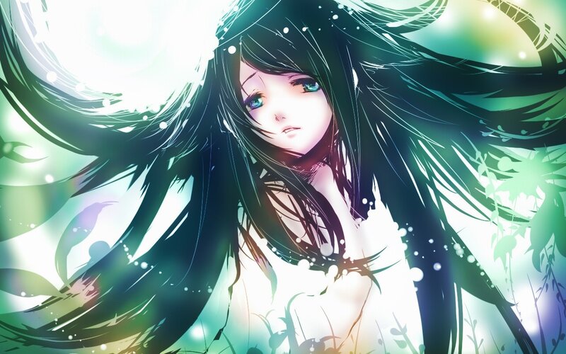 Anime Girl with Long Hair — Black, Ethereal