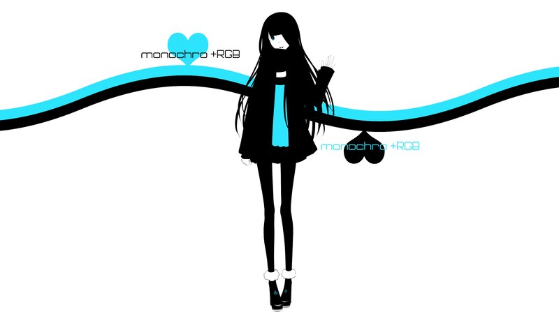 Anime Girl with Long Hair — Black, Minimalist, Digital Art, Heart