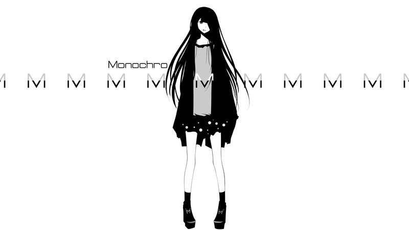 Anime Girl with Long Hair — Black, Minimalist, Text