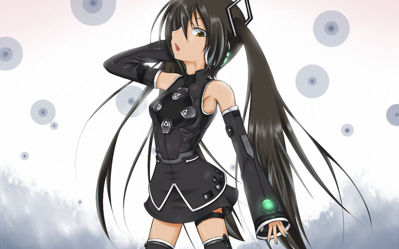 Anime Girl with Long Hair — Black, Neutral, Digital Art, Long Black Hair, Black Outfit