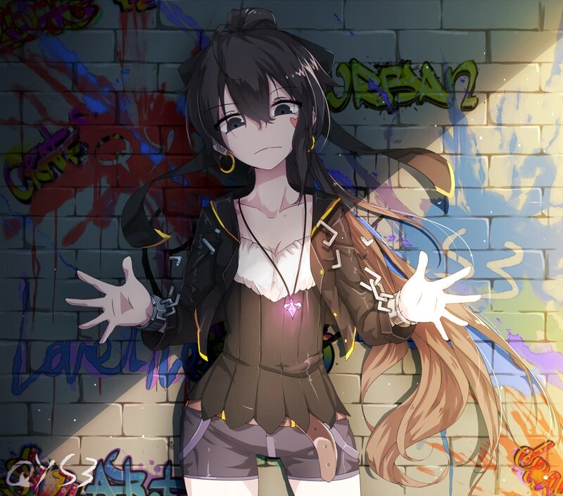 Anime Girl with Long Hair — Black, Neutral, Digital Art