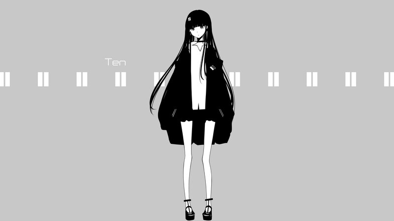 Anime Girl with Long Hair — Black, Neutral, Manga, Text