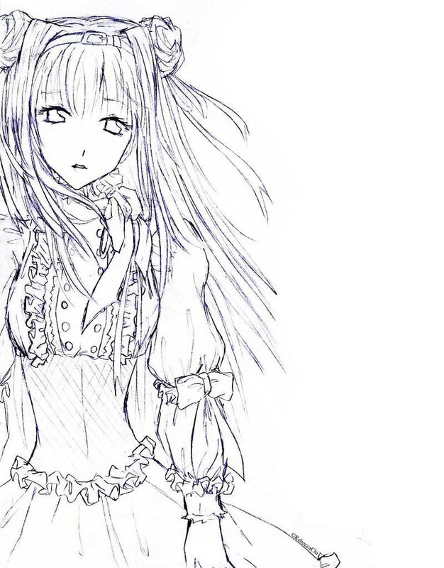 Anime Girl with Long Hair — Black, Neutral, Manga
