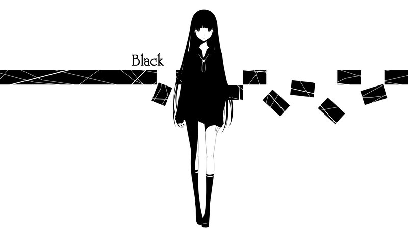 Anime Girl with Long Hair — Black, Neutral, Minimalist