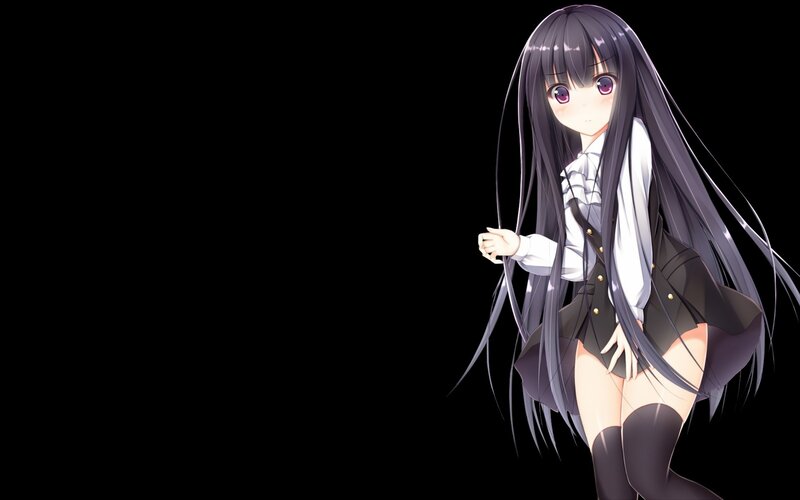 Anime Girl with Long Hair — Black, Neutral, School Uniform