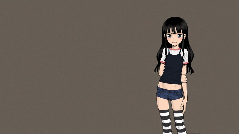 Anime Girl with Long Hair — Black, Neutral, Striped Socks