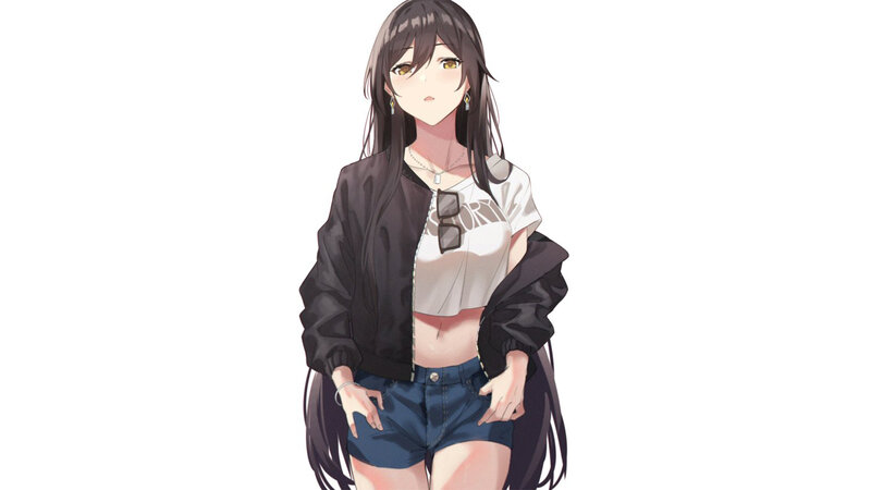 Anime Girl with Long Hair — Black, Neutral, Sunglasses