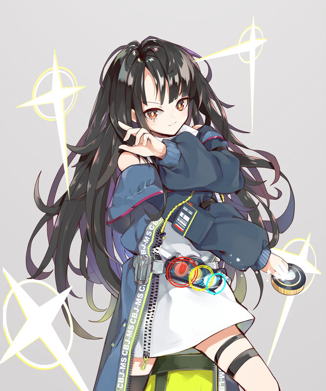 Anime Girl with Long Hair — Black, Playful, Digital Art, Long Black Hair