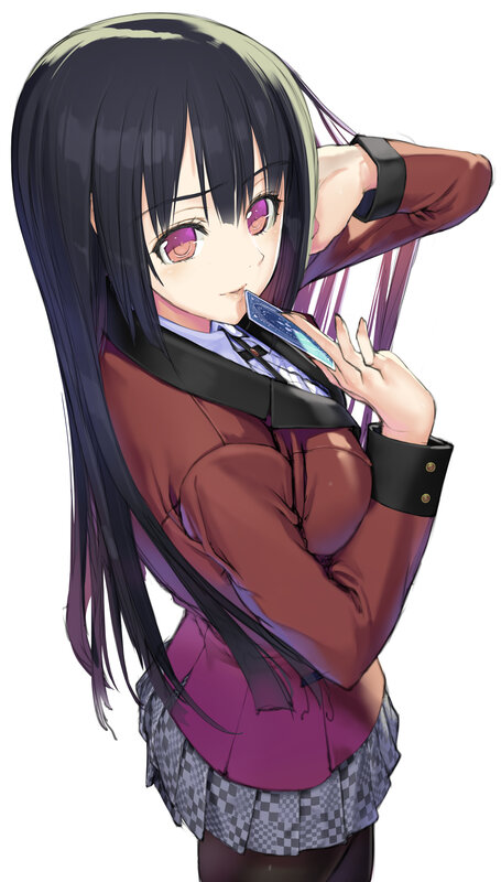Anime Girl with Long Hair — Black, Playful, School Uniform