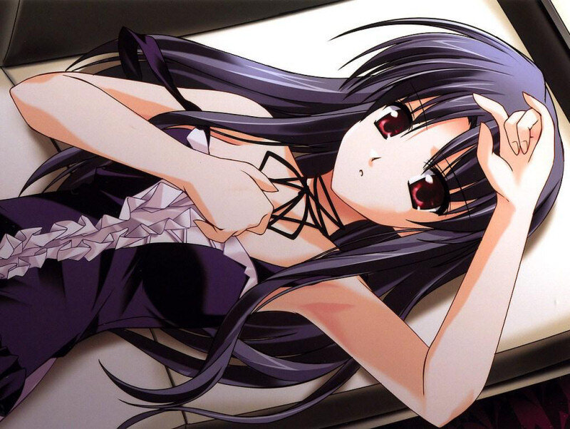 Anime Girl with Long Hair — Black, Relaxed