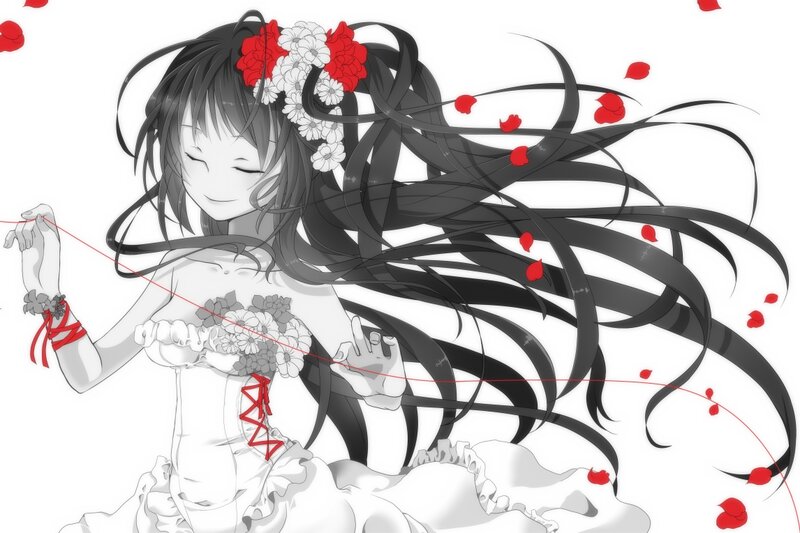 Anime Girl with Long Hair — Black, Serene, Digital Art