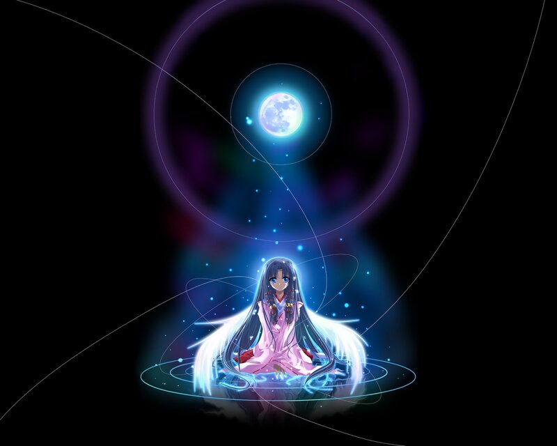 Anime Girl with Long Hair — Black, Serene, Night