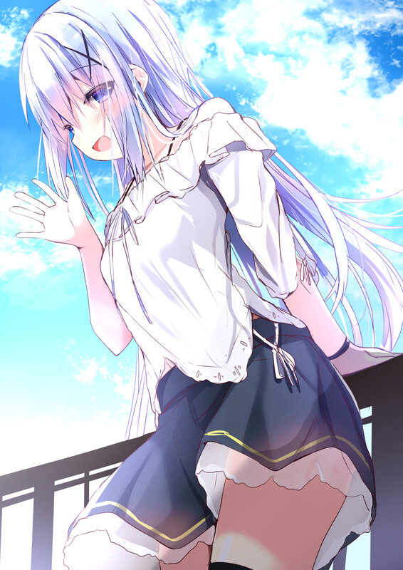 Anime Girl with Long Hair — Blue, Bright, Afternoon, Sky