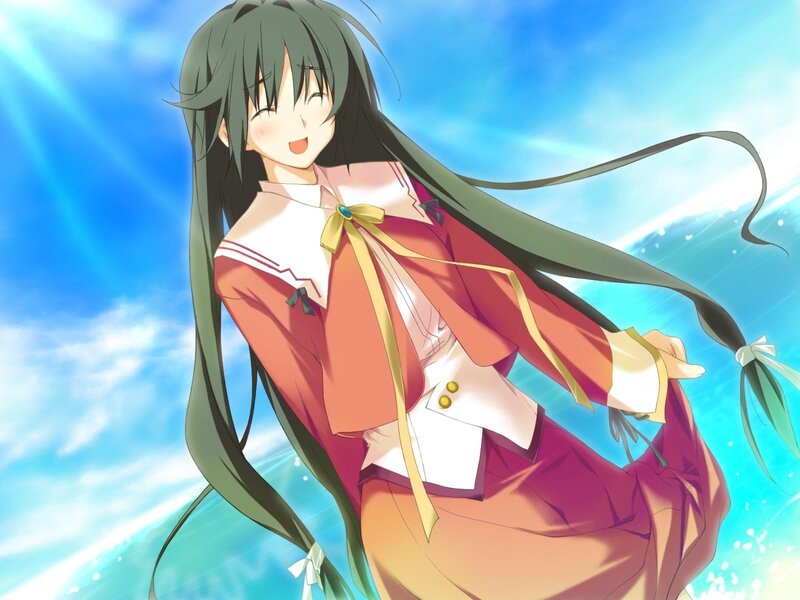 Anime Girl with Long Hair — Blue, Bright, Afternoon