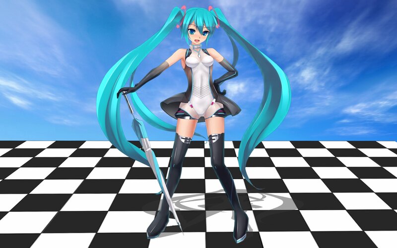 Anime Girl with Long Hair — Blue, Calm, Afternoon, 3d Render