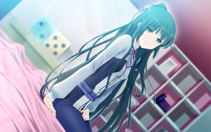 Anime Girl with Long Hair — Blue, Calm, Bed