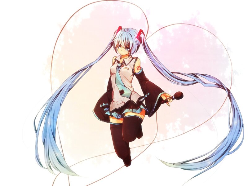 Anime Girl with Long Hair — Blue, Calm, Digital Art, Microphone