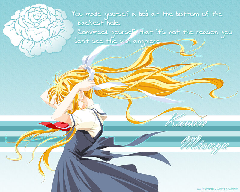 Anime Girl with Long Hair — Blue, Calm, Flower