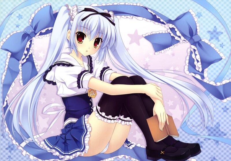 Anime Girl with Long Hair — Blue, Calm, School Uniform