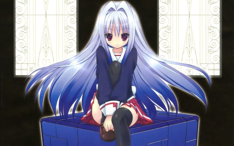 Anime Girl with Long Hair — Blue, Calm, School Uniform, Window, Blue Box