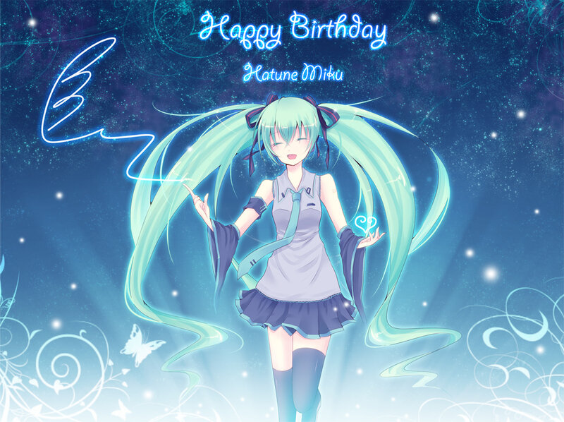 Anime Girl with Long Hair — Blue, Celebratory