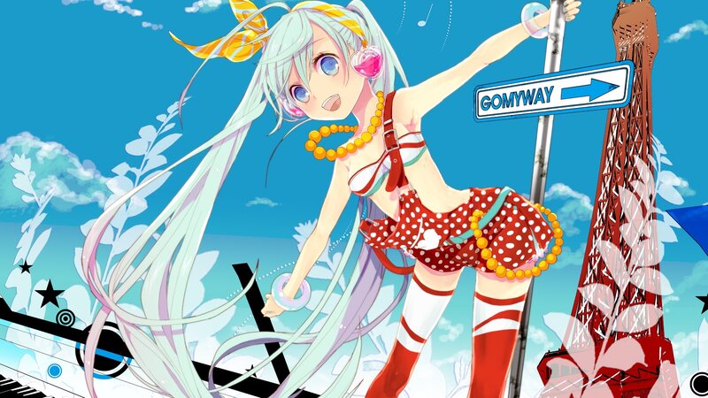 Anime Girl with Long Hair — Blue, Cheerful, Afternoon