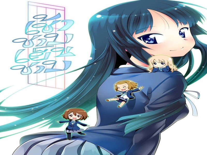 Anime Girl with Long Hair — Blue, Cheerful, School Uniform