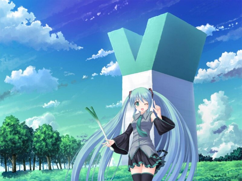 Anime Girl with Long Hair — Blue, Cheerful