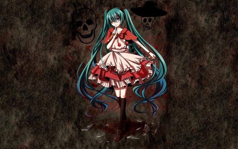 Anime Girl with Long Hair — Blue, Dark, Dramatic, Digital Art