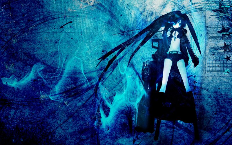 Anime Girl with Long Hair — Blue, Dark, Dramatic