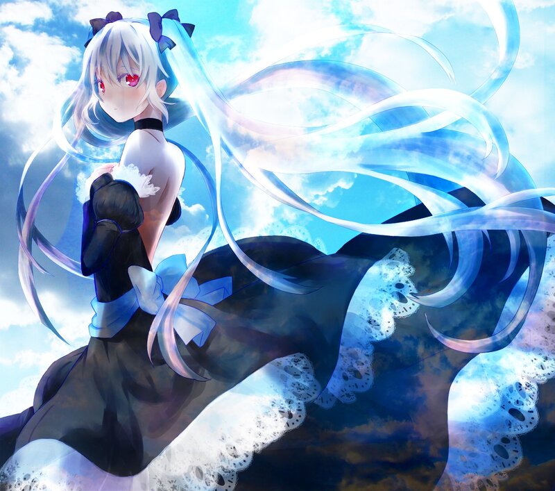 Anime Girl with Long Hair — Blue, Dramatic, Afternoon, Digital Art, Blue Sky