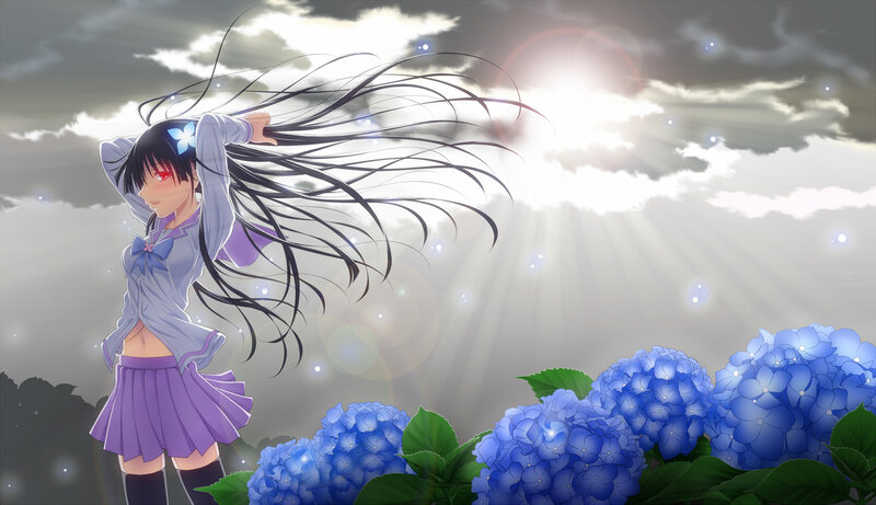 Anime Girl with Long Hair — Blue, Dramatic, Afternoon, Digital Art