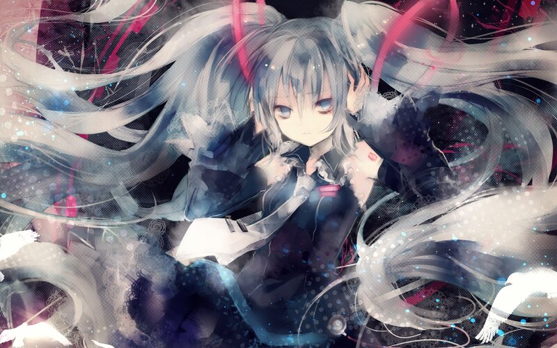 Anime Girl with Long Hair — Blue, Dramatic, Digital Art, Eyes