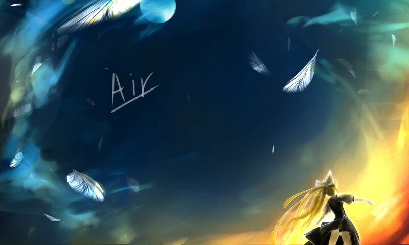 Anime Girl with Long Hair — Blue, Dramatic, Digital Art, Feathers
