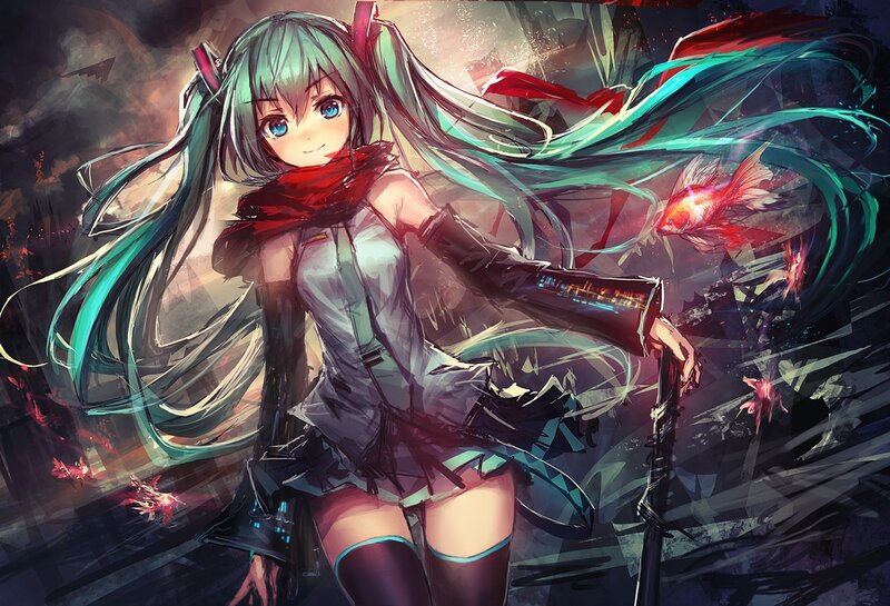 Anime Girl with Long Hair — Blue, Dramatic, Digital Art, Goldfish