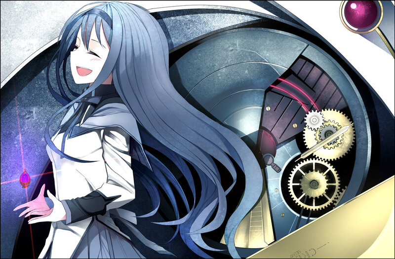 Anime Girl with Long Hair — Blue, Dramatic, Digital Art, Mechanical Gears