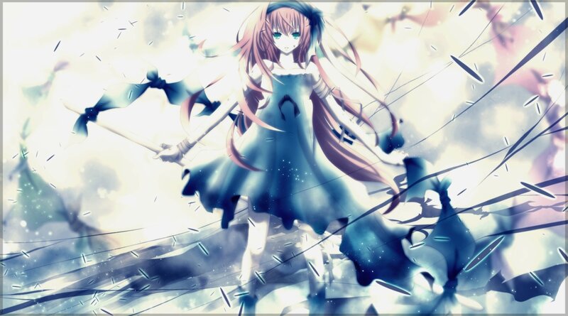 Anime Girl with Long Hair — Blue, Dramatic, Digital Art, Sword